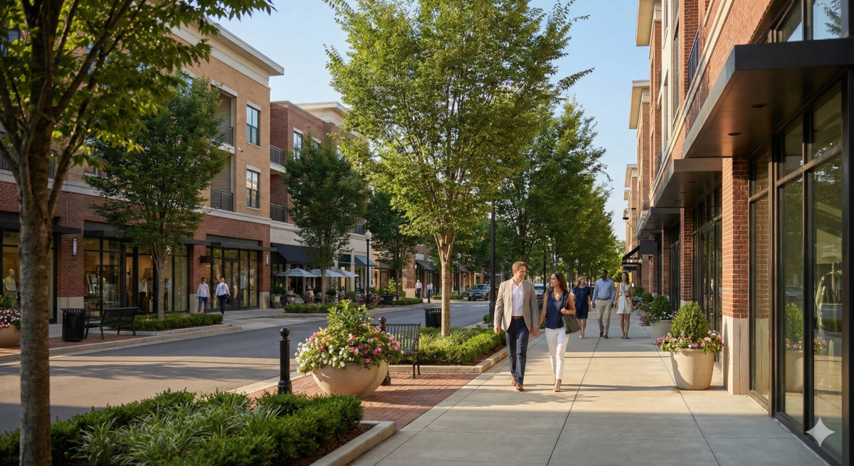 Living in Downtown Brentwood, Tennessee featuring walkable shops, dining, and a refined suburban lifestyle.