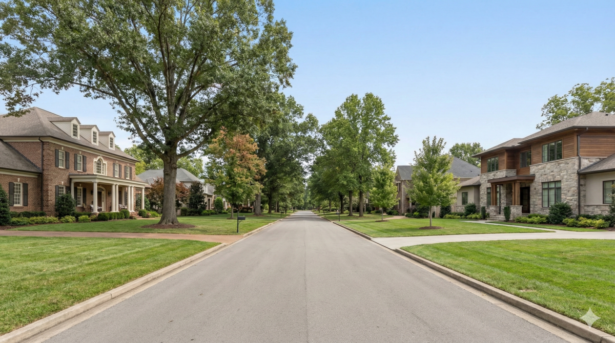 Living in West Nashville, Tennessee featuring upscale neighborhoods, large homes, and tree-lined streets