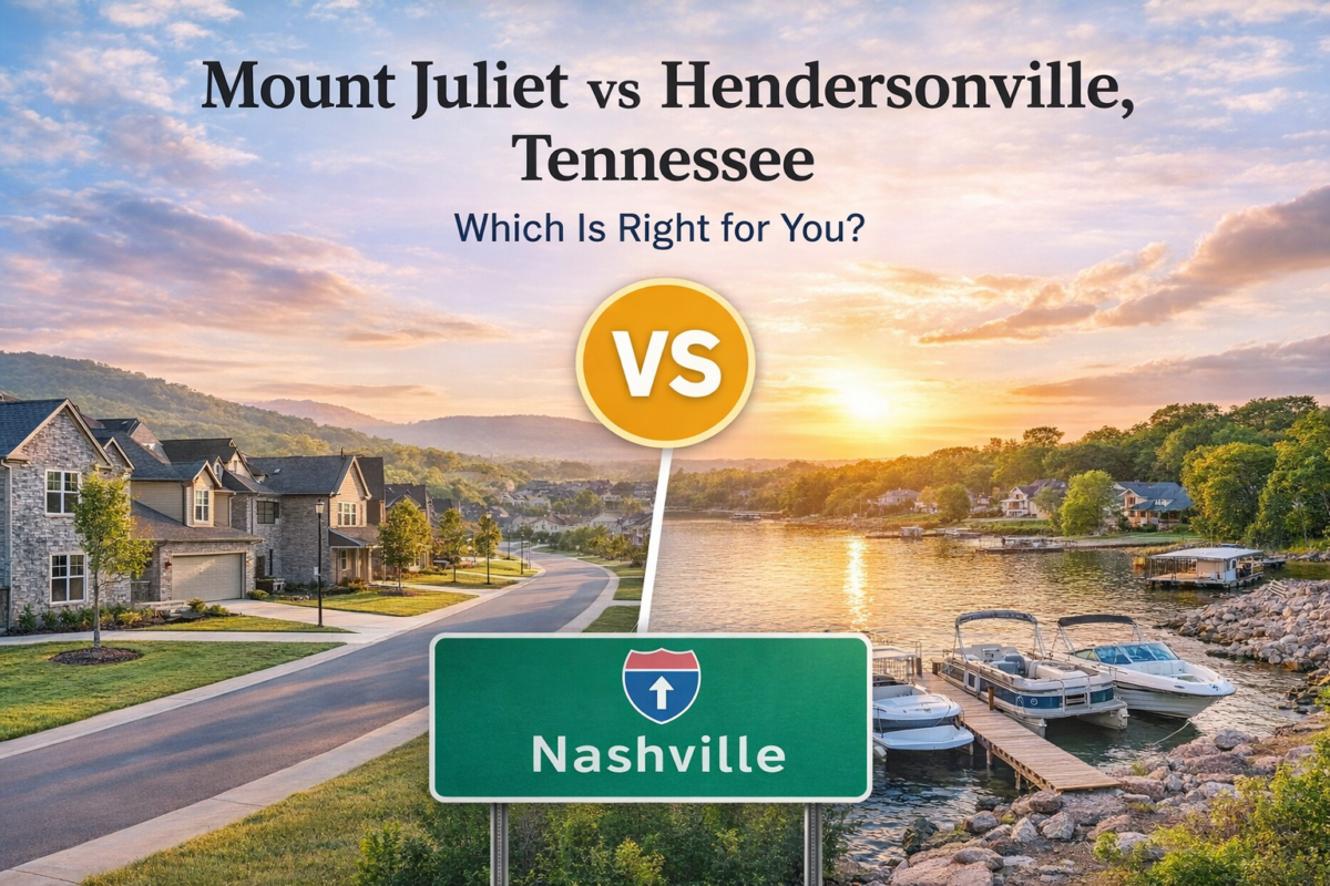 Mount Juliet vs Hendersonville Tennessee real estate comparison showing suburban and lake-area living near Nashville