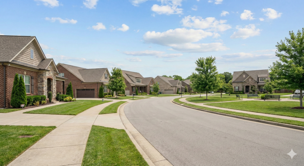 Kennesaw Farms Gallatin TN neighborhood with newer homes and sidewalks