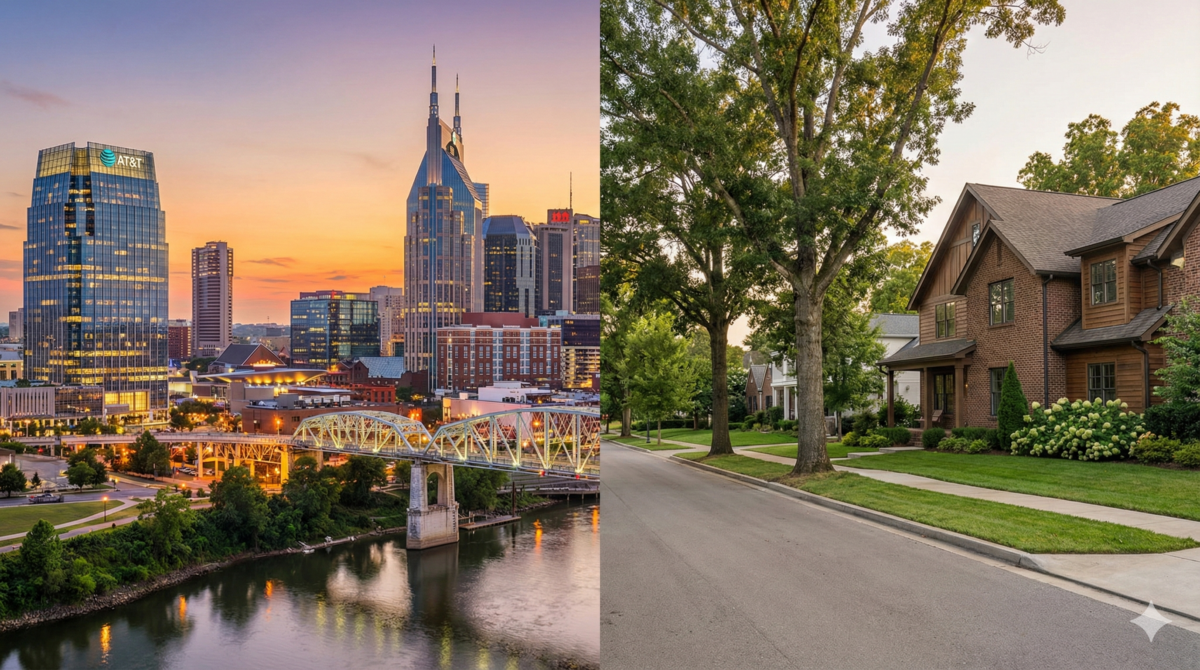 Is Nashville a good place to live showing downtown and suburban lifestyle comparison