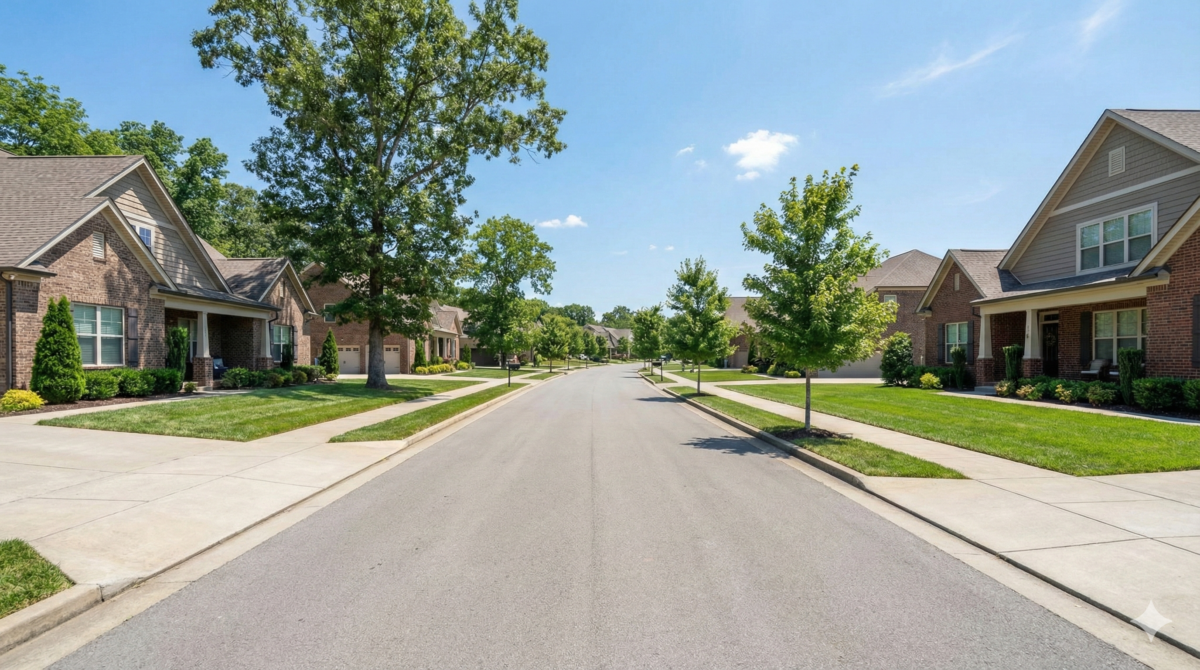 Lebanon TN neighborhood with modern homes and tree-lined streets