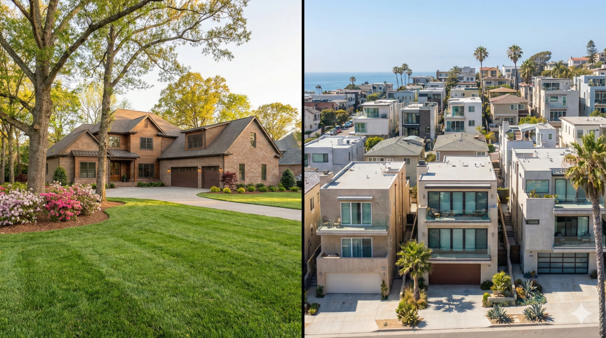 Nashville vs California home prices comparison showing suburban and urban housing differences