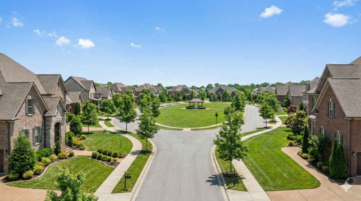 Twin Eagles Gallatin TN neighborhood with upscale homes and mature trees