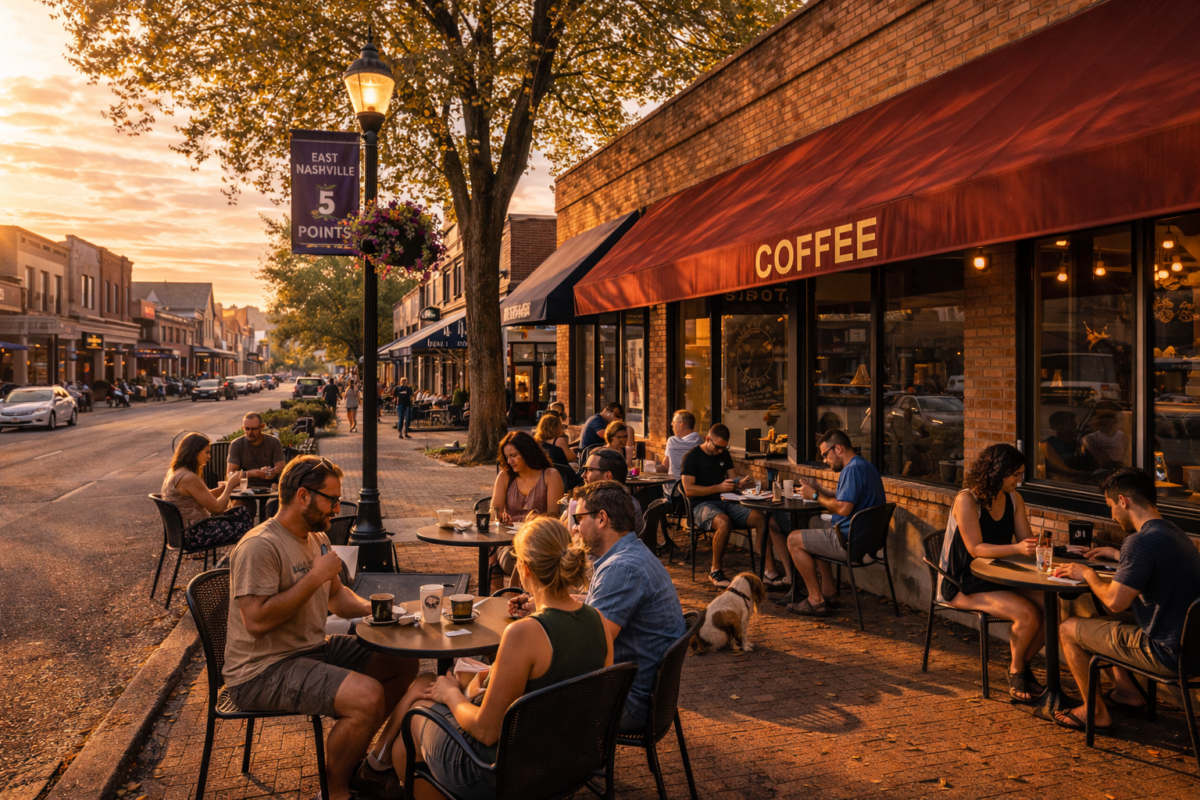 local coffee shops and cafes in East Nashville near Five Points