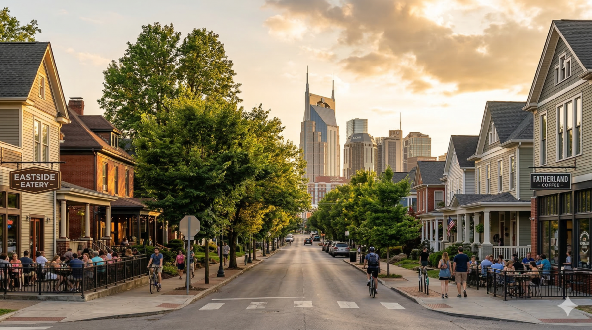 historic homes and streets in East Nashville near downtown Nashville