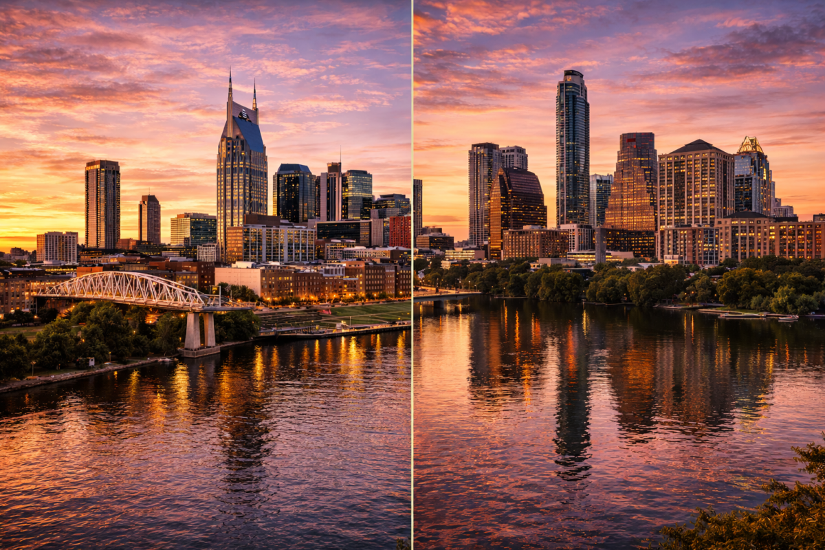 Nashville Tennessee skyline compared to Austin Texas skyline for relocation guide