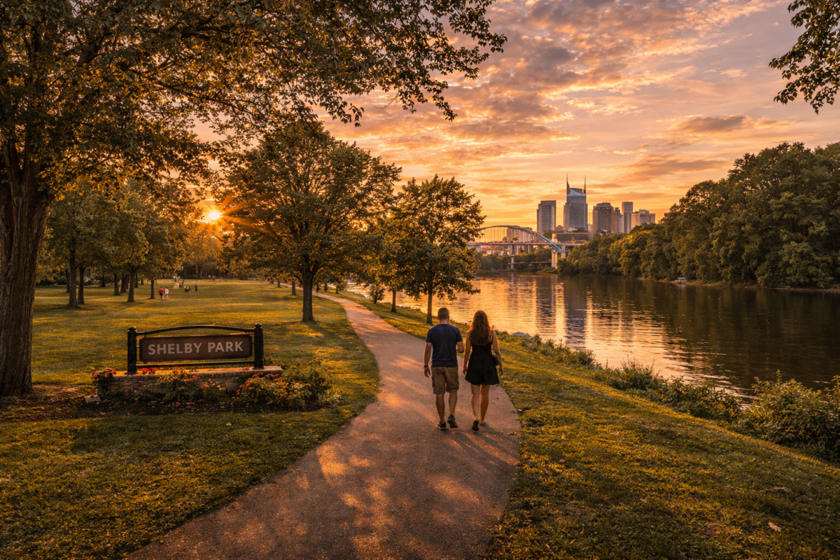 Shelby Park in East Nashville with walking trails and open green space
