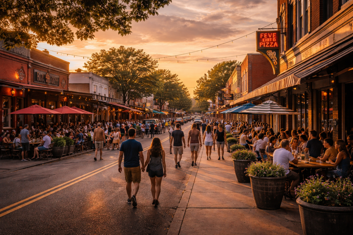 Five Points district in East Nashville with restaurants and local shops